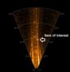 Visual ROV inspection of sonar target (calcified growth/shell on culvert wall)